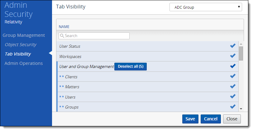 Tab visibility