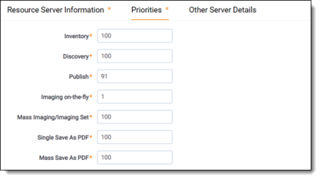 servers priorities sub tab fields