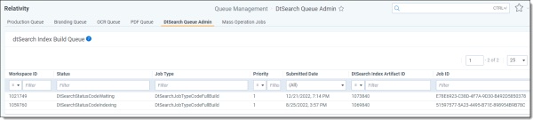 dtSearch Queue Admin Table