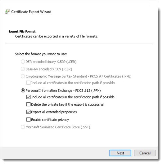 Export Wizard dialog