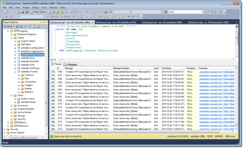 EDDS Logging Relativity Logs