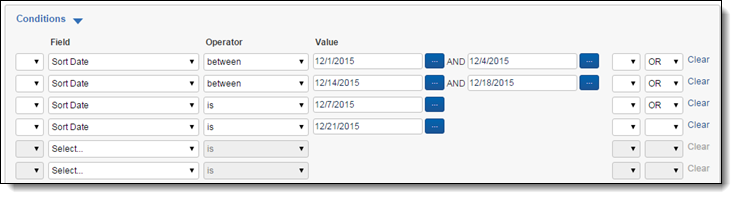Search conditions for date searching