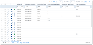 The document list displays with the Document Unitization view selected to see additional related fields.