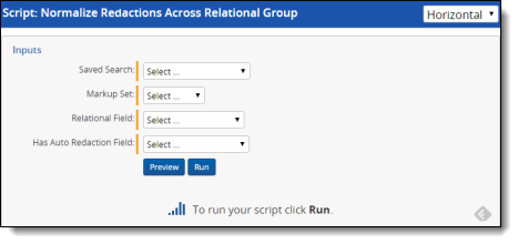 The Normalize Redactions Across Relational Group script page.