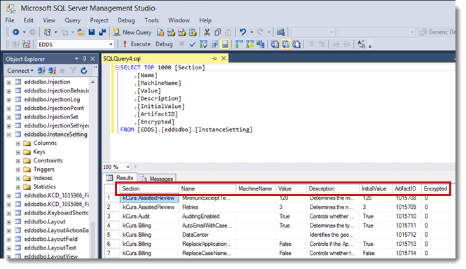 instance setting table in sql