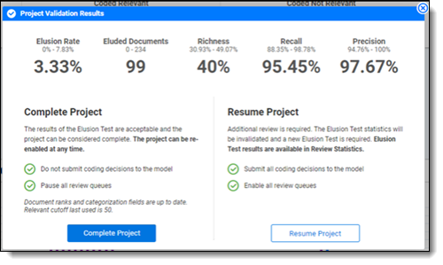 Project validation results summary