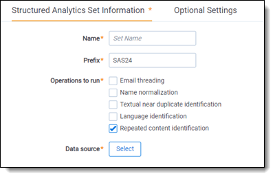 Structured Analytics Set Information fields