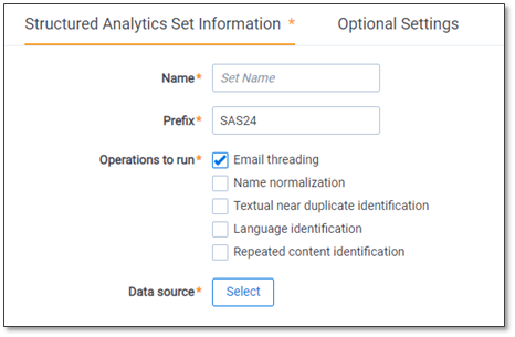 Structured Analytics Set Information fields