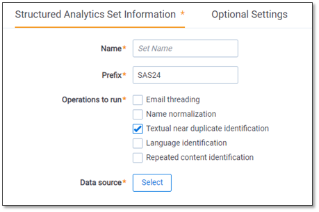 Structured Analytics Set Information fields