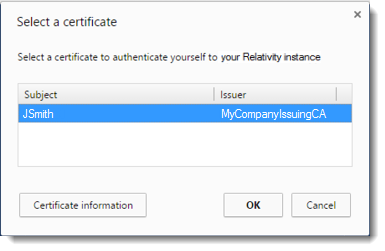 Select a certificate dialog