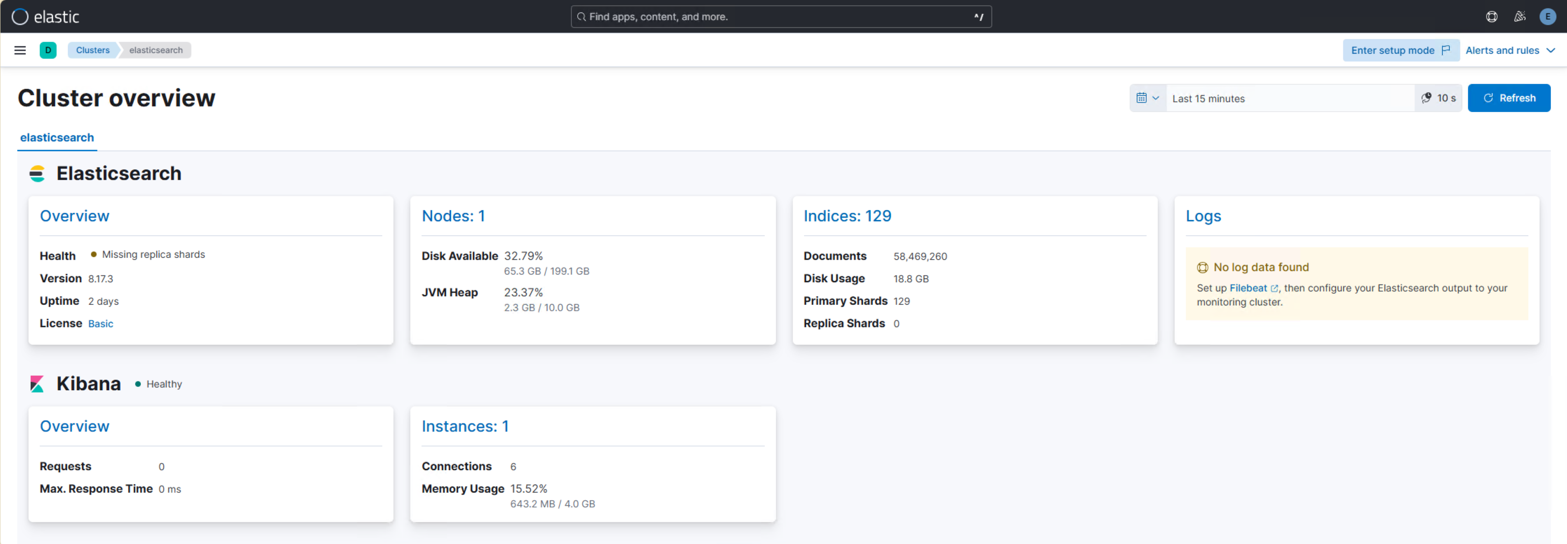 Elasticsearch Cluster Health dashboard in Stack Monitoring