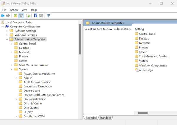 Filesystem settings in Group Policy Editor