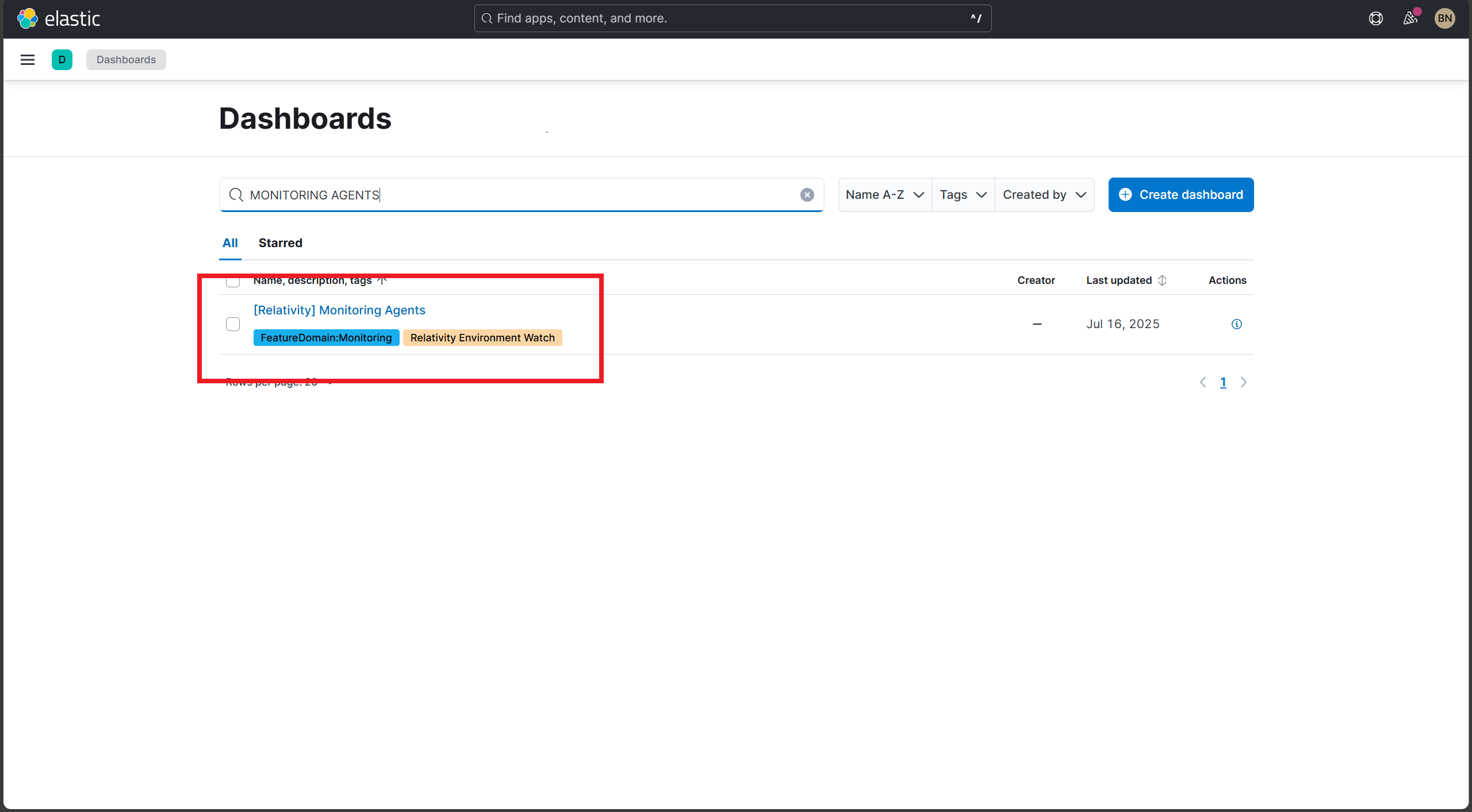 Screenshot: Dashboard exists