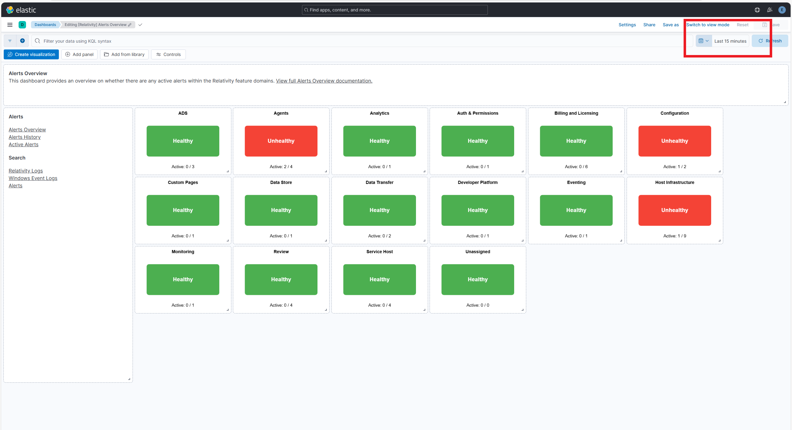 Screenshot: Time range 15 minutes