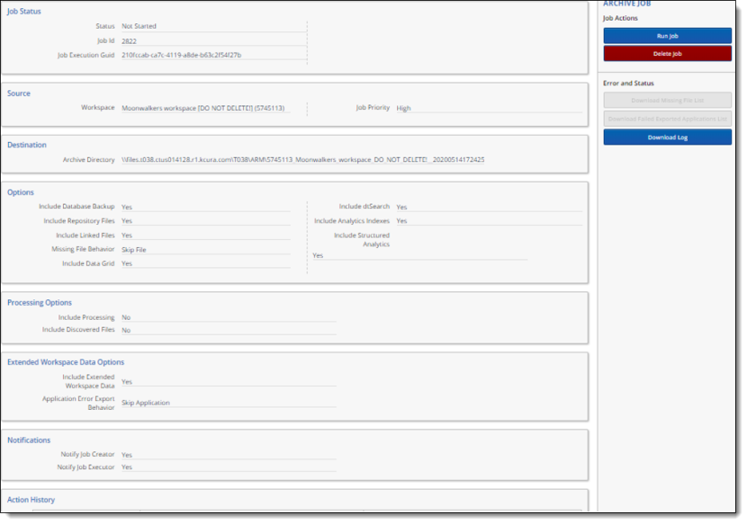 Archive Job Details page