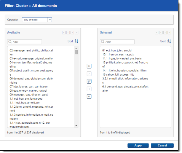 Cluster filter edit dialog