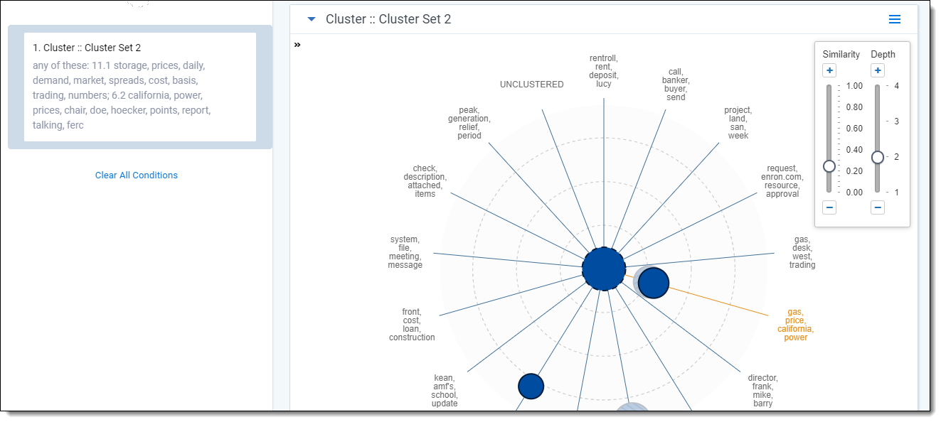 Example filter applied based on selection from Nearby Clusters panel