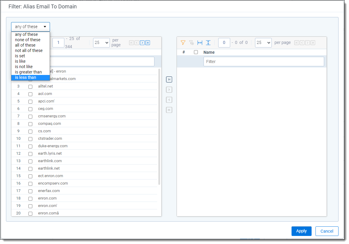 Multi-select filtering options for enhanced domain fields