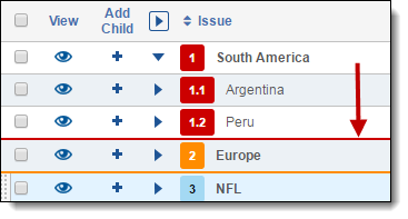 A line with the same color as the parent item appears below the parent item