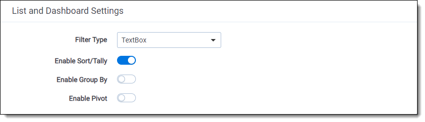 List and Dashboard Settings