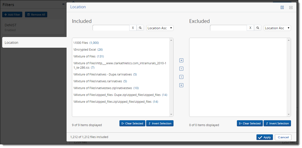 Two-list location filter