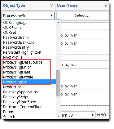 Processing history objects