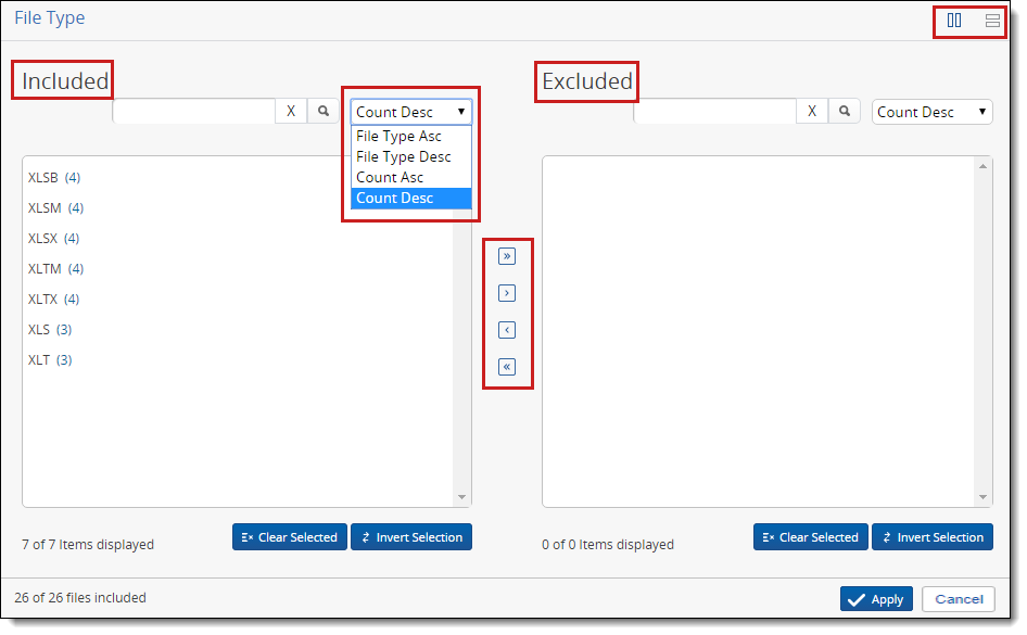 Two-list file type filter