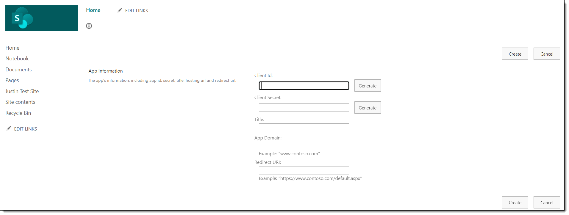 Click to expand AppRegNew page to generate Client ID and Client Secret