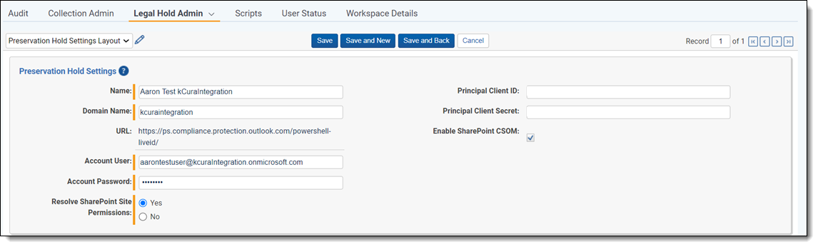 Click to expand Legal Hold Admin Preservation Hold Settings Layout page