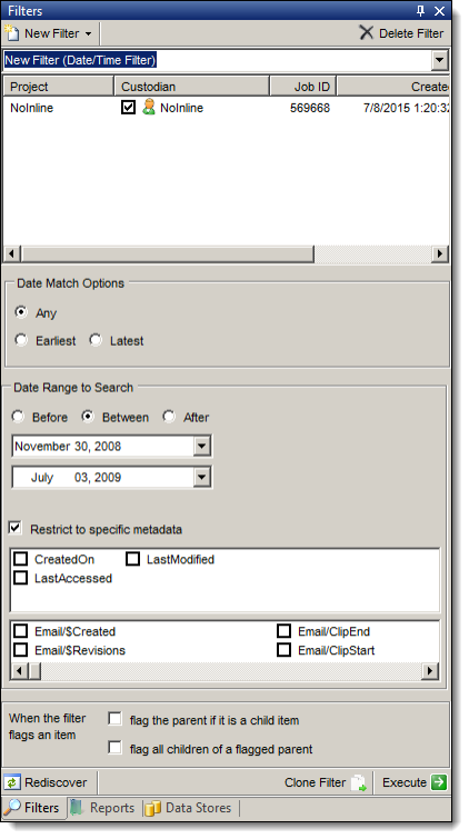 Custodian checkbox in New Filter menu