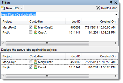 Custodian checkbox in New Filter menu