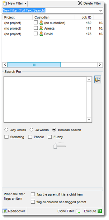 Custodian checkbox in New Filter menu