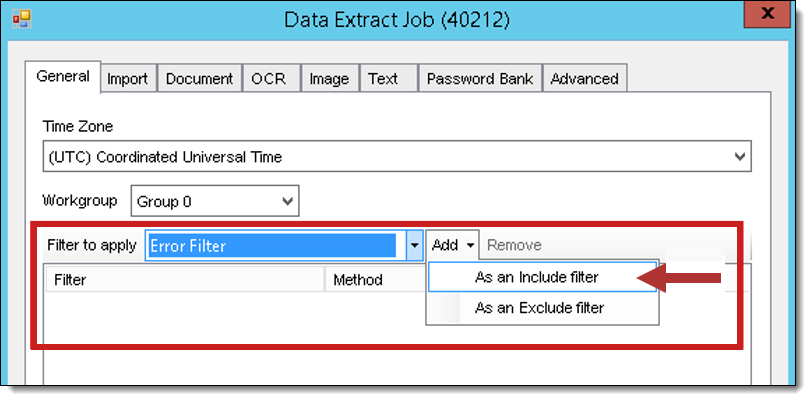 Selecting add as an include filter