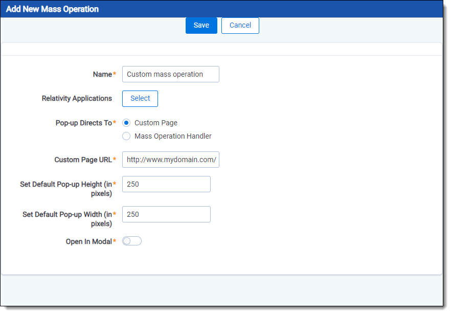 Additional fields for adding a new mass operation