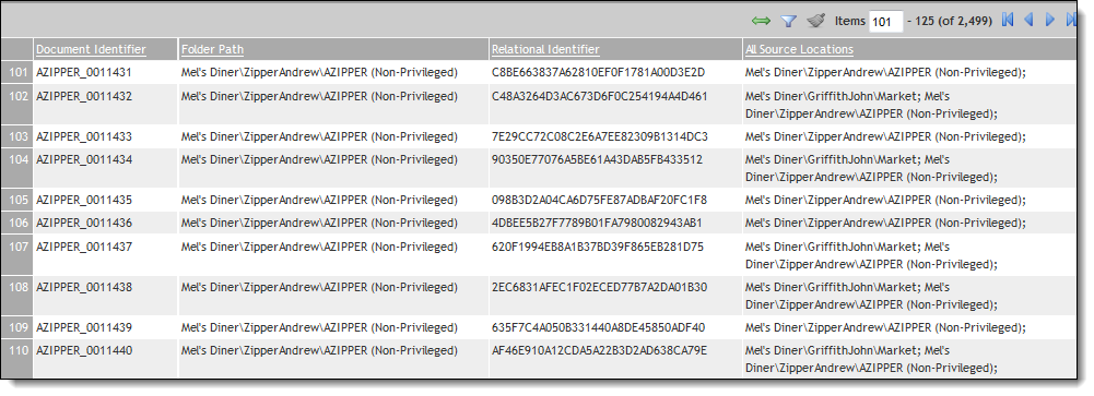 Document list of all source locations (item level) script