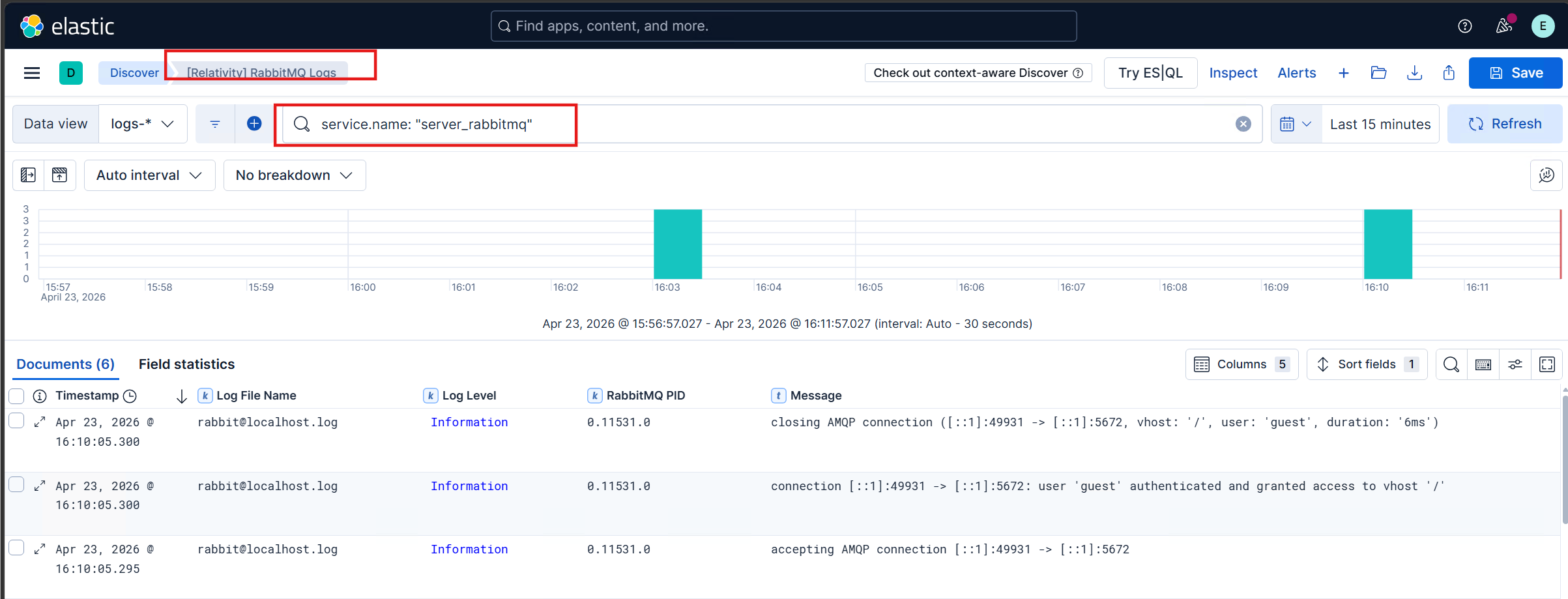 RabbitMQ file log content