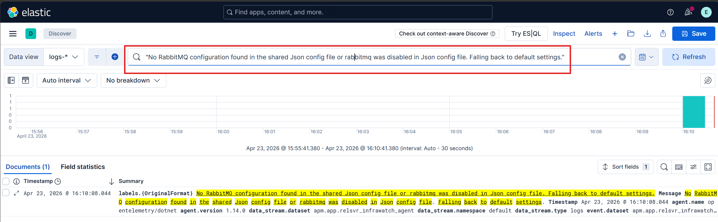 RabbitMQ configuration not found