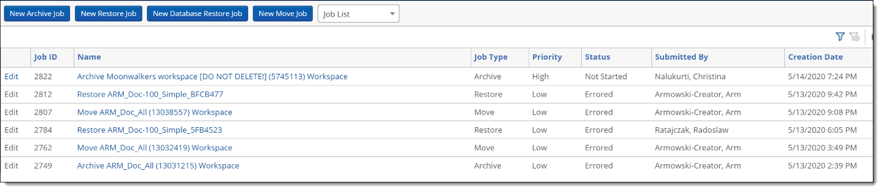 Job list