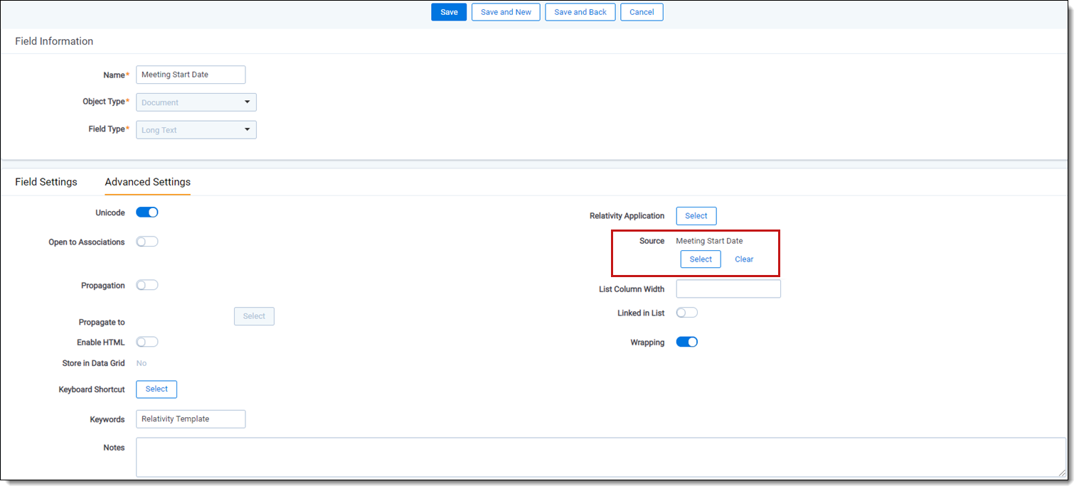 Click to expand Select processing field mapping.