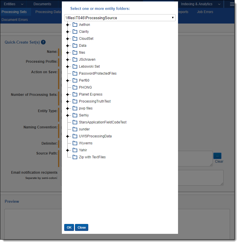 Entity folder selection