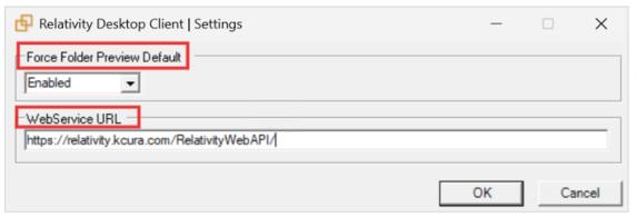 The WebService URL in RDC Settings