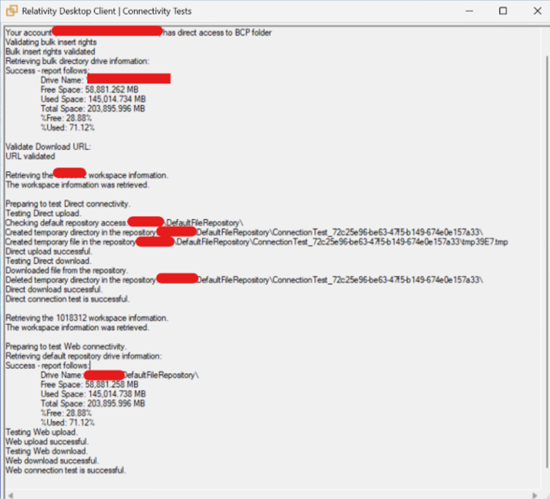 Connectivity Tests window