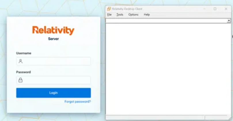 An image of the log in screen for Relativity Server