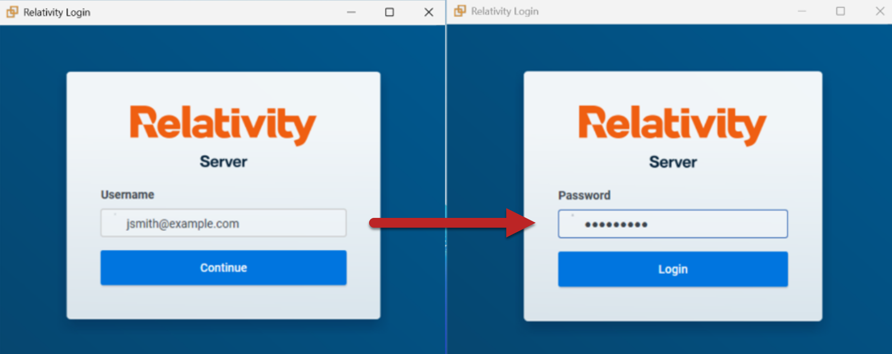 Example of user login on RDC Login window
