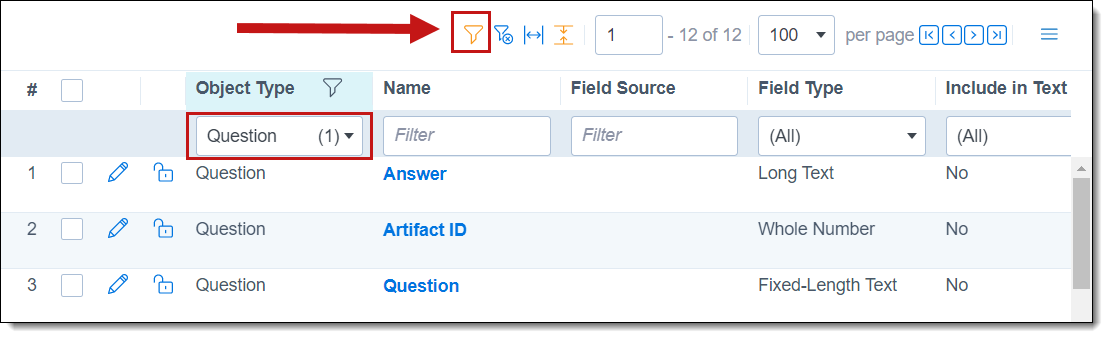 Click to expand Show Filters symbol in grid