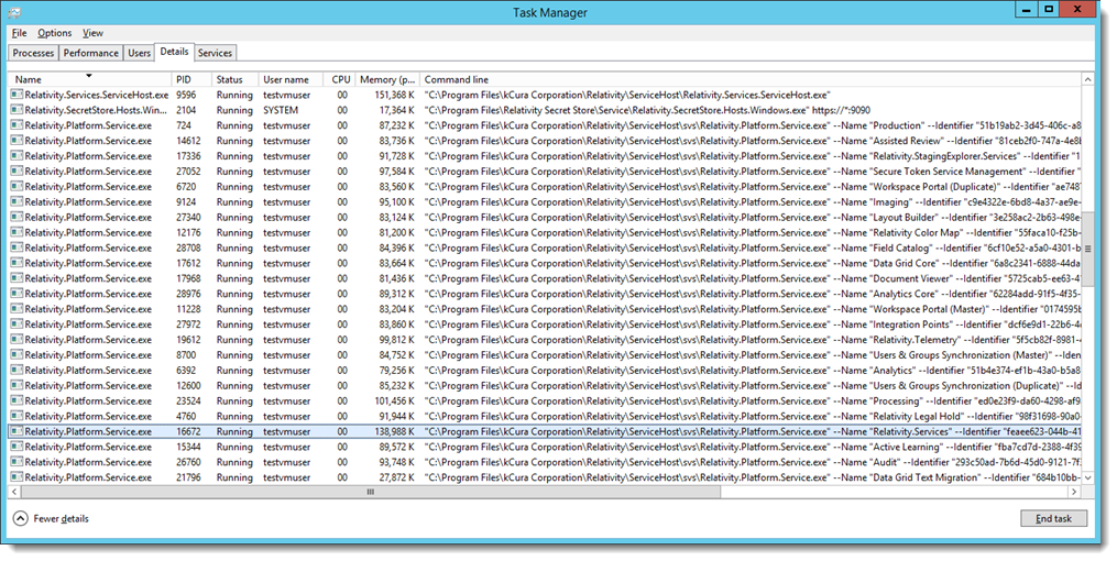 Process detail for the Service Host